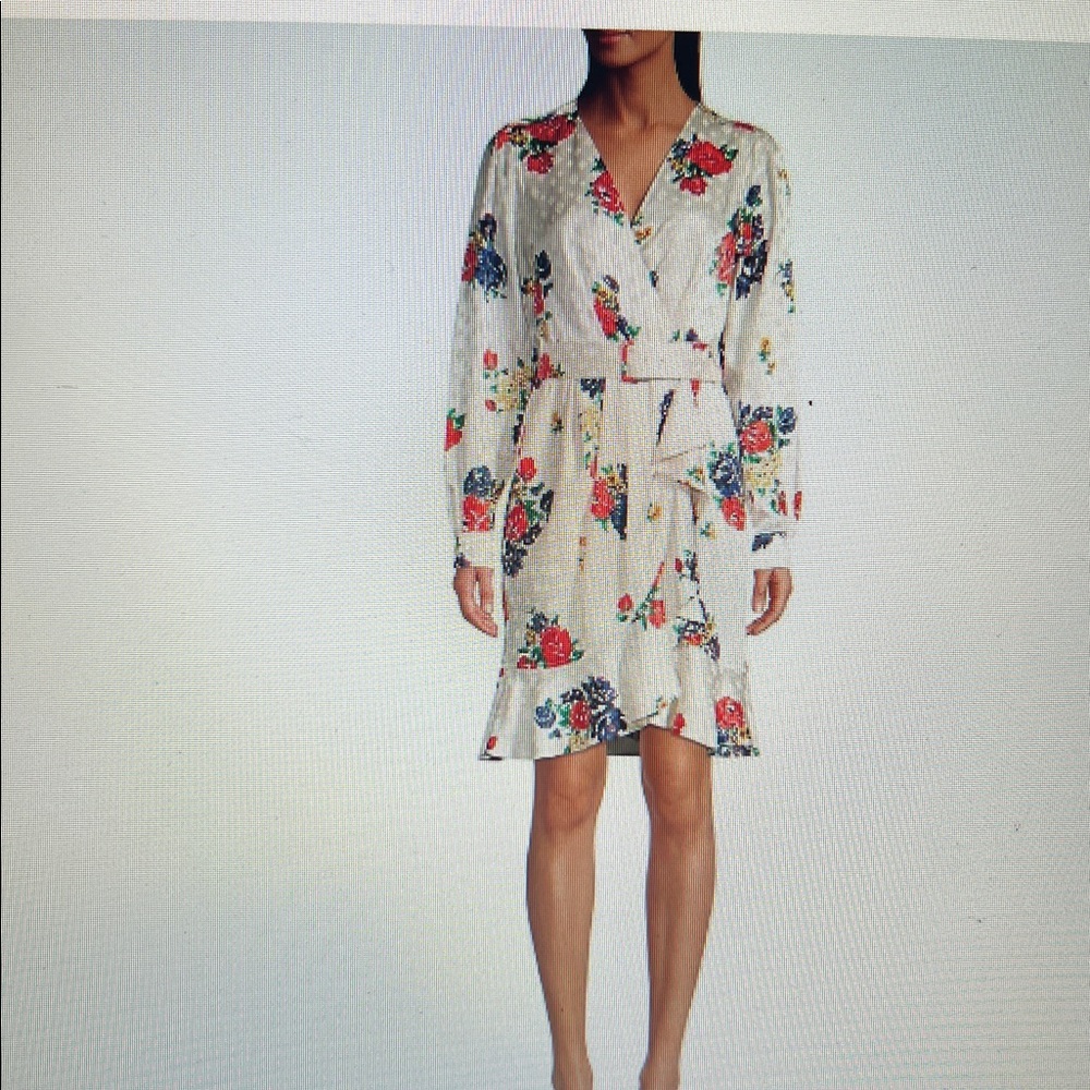 NWT Tory Burch Ivory Tea Rose Floral Printed Silk Wrap Dress 4